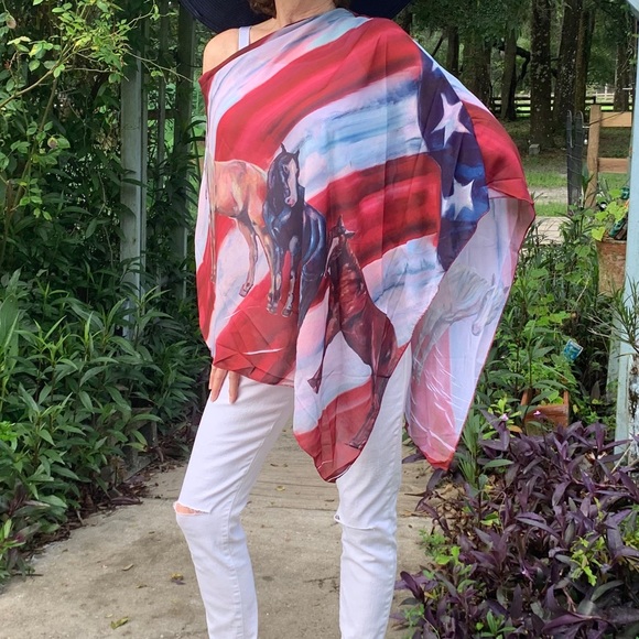 Red, White and Blue Horses Poncho by Ballantine - Picture 5 of 5